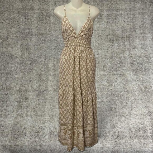 SIM & SAM Boho Tan & Brown Maxi Dress - Picture 1 of 5